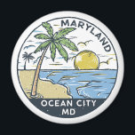 Ocean City Maryland Vintage Magnet<br><div class="desc">Ocean City hand drawn illustration with palm trees and waves in the background. Perfect for anyone who loves to visit Ocean City.</div>