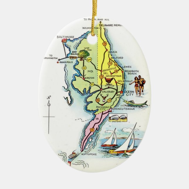 Ocean City, Maryland Vintage Map  Ceramic Ornament (Front)