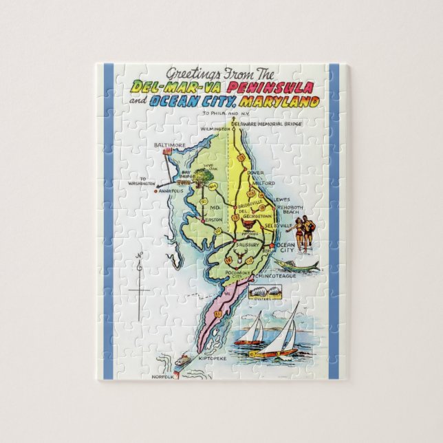 Ocean City, Maryland Vintage Map  Jigsaw Puzzle (Vertical)