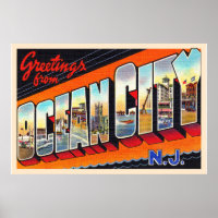 Ocean City New Jersey NJ Large Letter Postcard