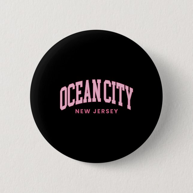 Ocean City New Jersey Nj Retro Preppy Throwback Wo 2 Inch Round Button (Front)