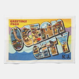 Ocean City New Jersey NJ Vintage Travel Postcard- Kitchen Towel