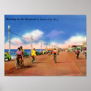Ocean City NJ, Boardwalk Biking, Vintage Poster