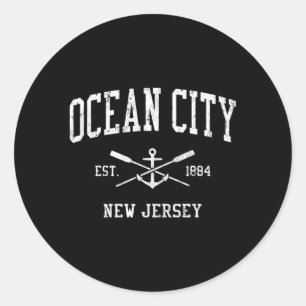 Ocean City Nj Crossed Oars Boat Anchor Sports Classic Round Sticker