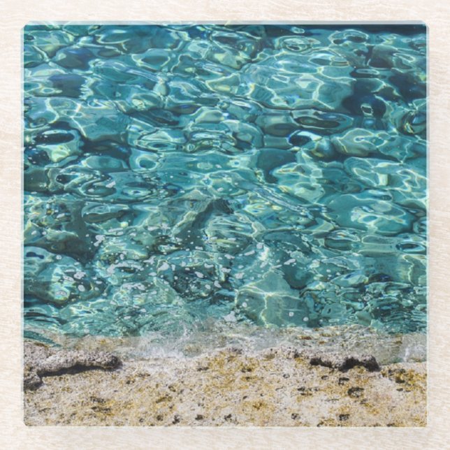 Ocean Clear Turquoise Water Sandy Beach  Coaster (Front)