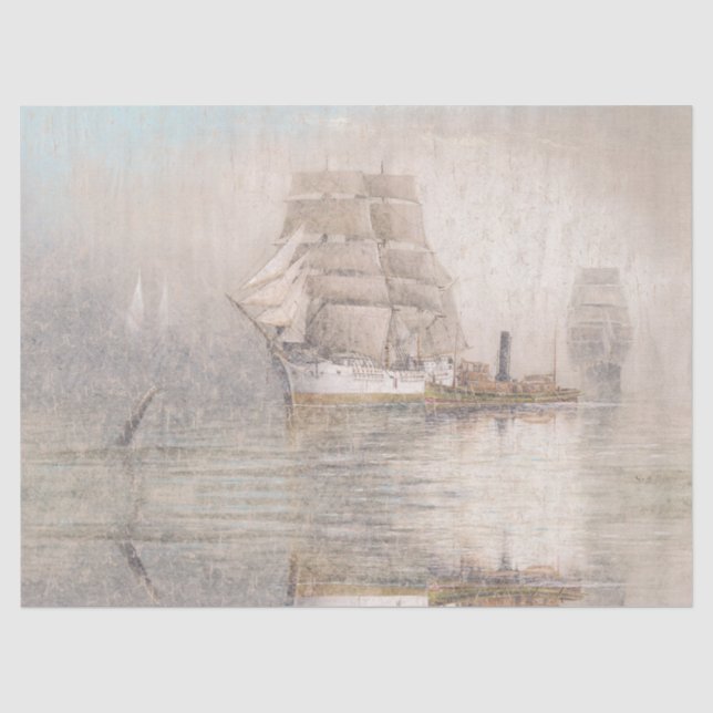 Ocean Clipper Ship Boats Harbour Sea Tissue Paper (Front)