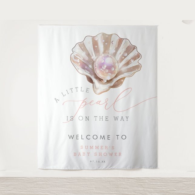 Ocean Coastal Beach Little Pearl Baby Shower Tapestry (Front)