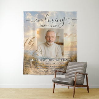 Ocean Coastal Male Female Photo Funeral Memorial Tapestry