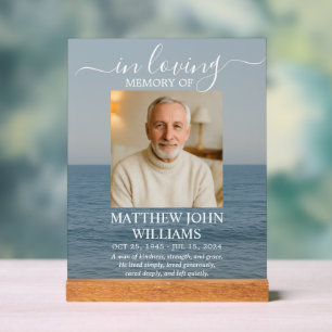Ocean Coastal Male Photo Funeral Memorial  Acrylic Sign