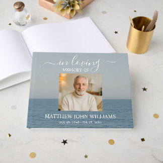 Ocean Coastal Male Photo Funeral Memorial Guest Book