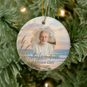 Ocean Coastal Sunset Male Photo Funeral Memorial Ceramic Ornament