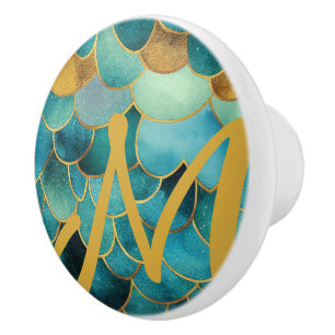 Ocean colours and dragon scales inspired ceramic knob