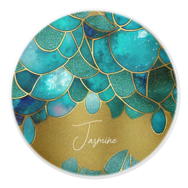 Ocean colours gems faux golden and glam custom nam ceramic knob (Front)