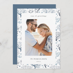 Ocean Coral Border Vertical Photo Holiday Card