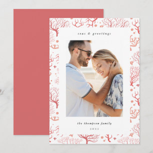 Ocean Coral Border   Vertical Photo Holiday Card