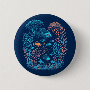 Ocean coral reef art 2 inch round button