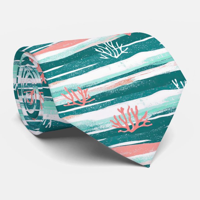 Ocean Coral Reef Pattern Tie (Rolled)