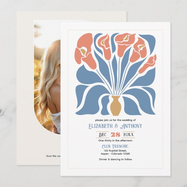 Ocean & Coral Sand Abstract Floral Boho Wedding Invitation (Front/Back)