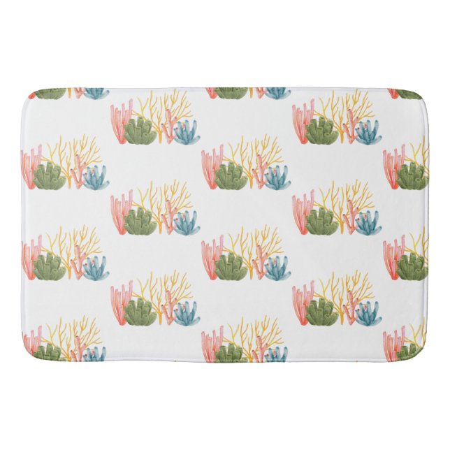 Ocean corals colourful watercolor bath mat (Front)