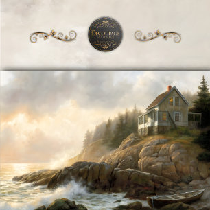 Ocean Cottage On Rocky Cliff Decoupage Tissue Paper