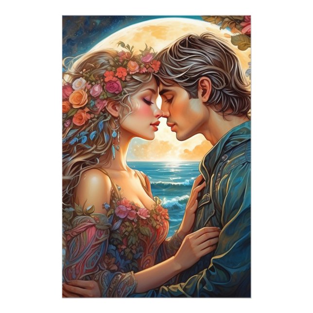 *~* Ocean Couple Moon Romantic AP51 Fantasy Photo Print (Front)