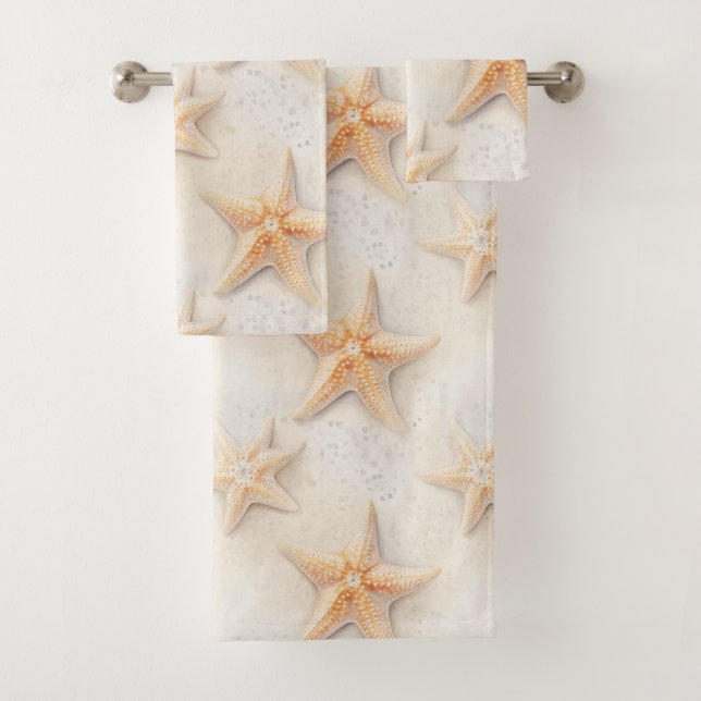 Ocean Cream Peach Beach Starfish  Bath Towel Set (Insitu)