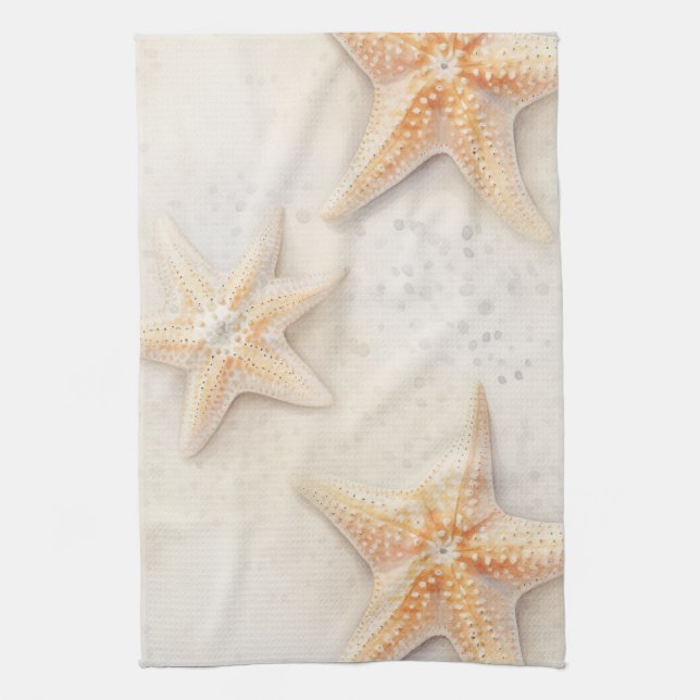 Ocean Cream Peach Beach Starfish  Kitchen Towel (Vertical)