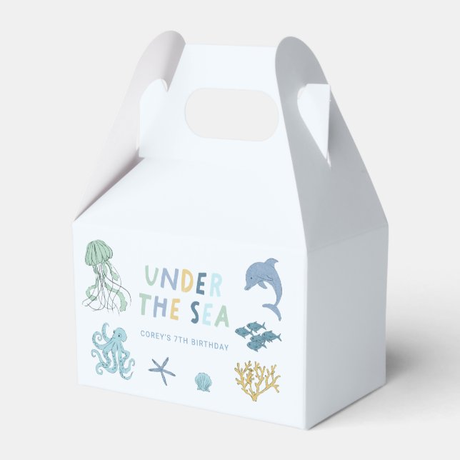 Ocean Creature Blue Birthday Party Favor Box (Front Side)
