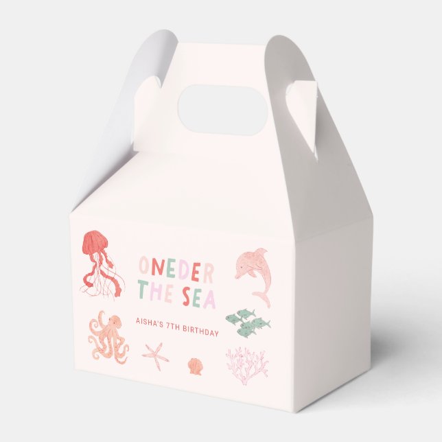 Ocean Creature Pink 1st Birthday Party Favor Box (Front Side)