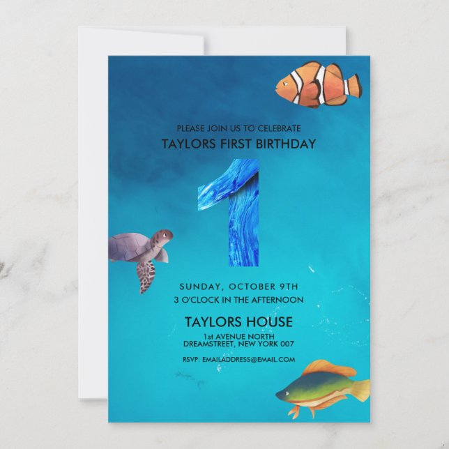 Ocean Creatures 1st Birthday Party Invitation (Front)