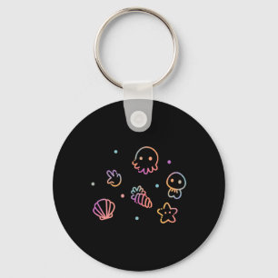 Ocean Creatures Pastel Gradient Sea Life Design Keychain