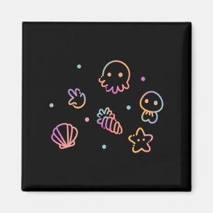 Ocean Creatures Pastel Gradient Sea Life Design Magnet