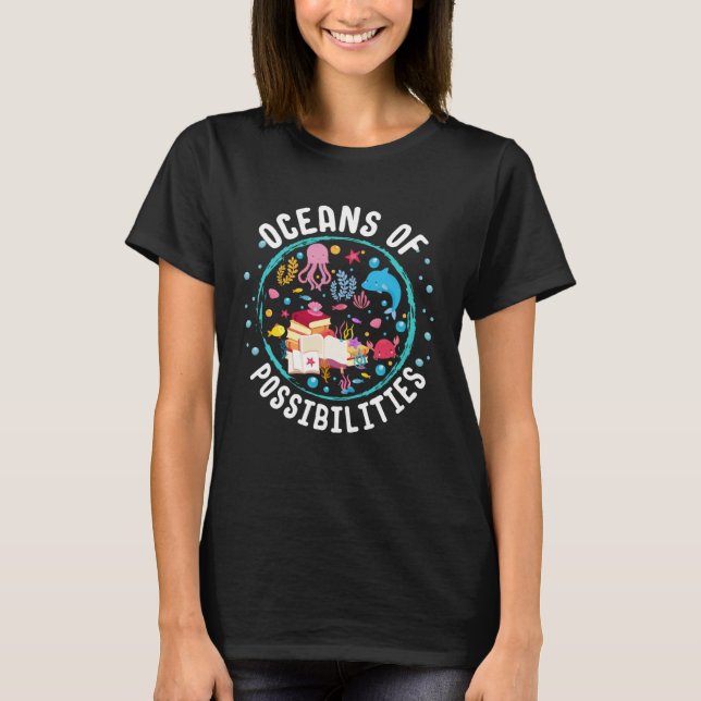 Ocean Creatures Summer Reading Possibilities Libra T-Shirt (Front)