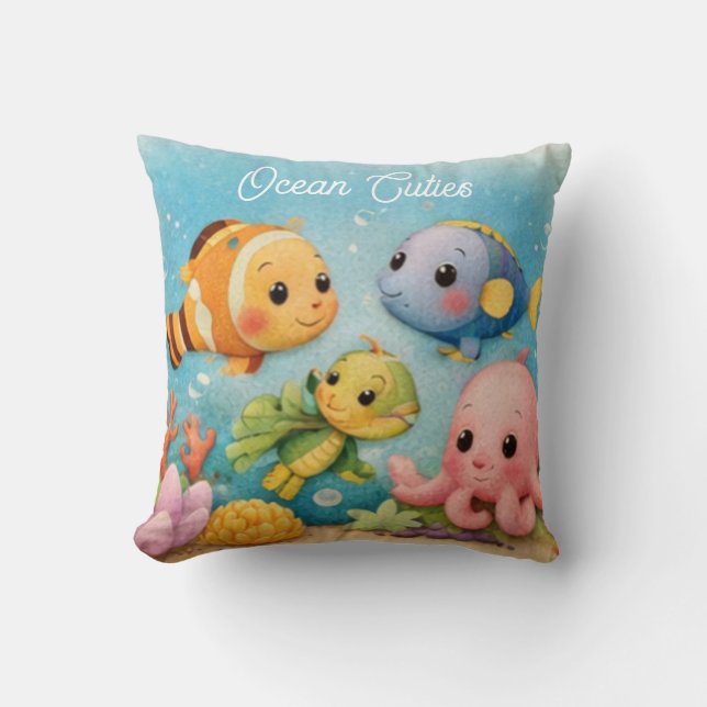 Ocean Cuties Pillow | Cute Underwater Animals Nurs (Front)