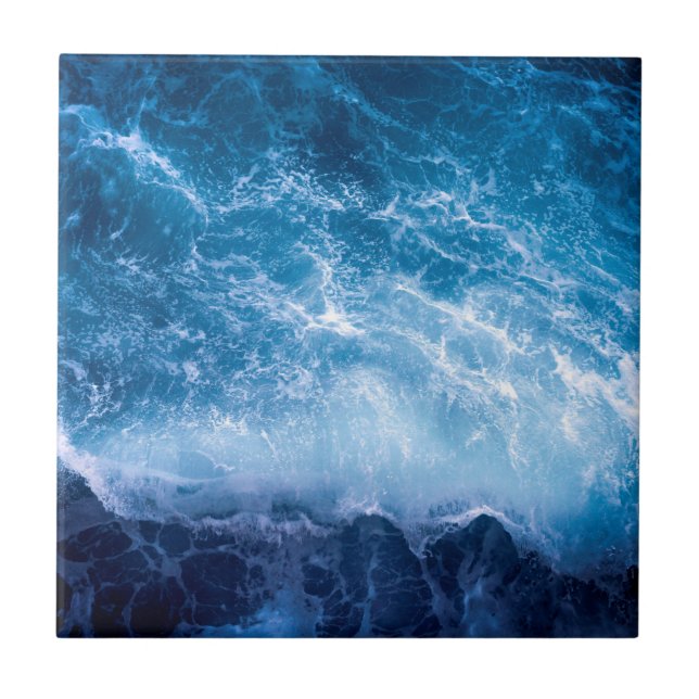 Ocean - Dark Blue Waves Ceramic Tile (Front)