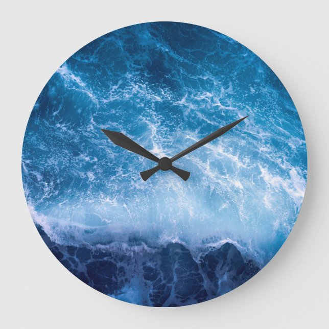 Ocean - Dark Blue Waves Large Clock (Front)