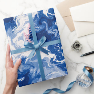 Ocean Deep Blue Flow White Abstract Pattern Wrapping Paper