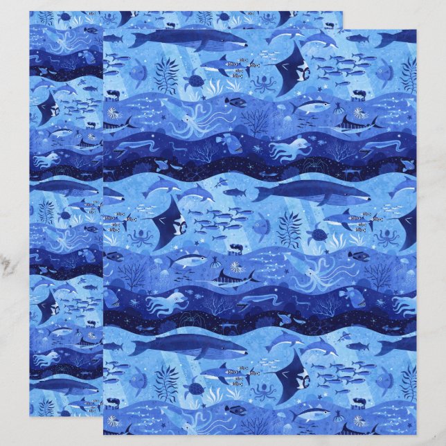 Ocean Depth Zones - Marine Animals Scrapbook Paper (Front/Back)