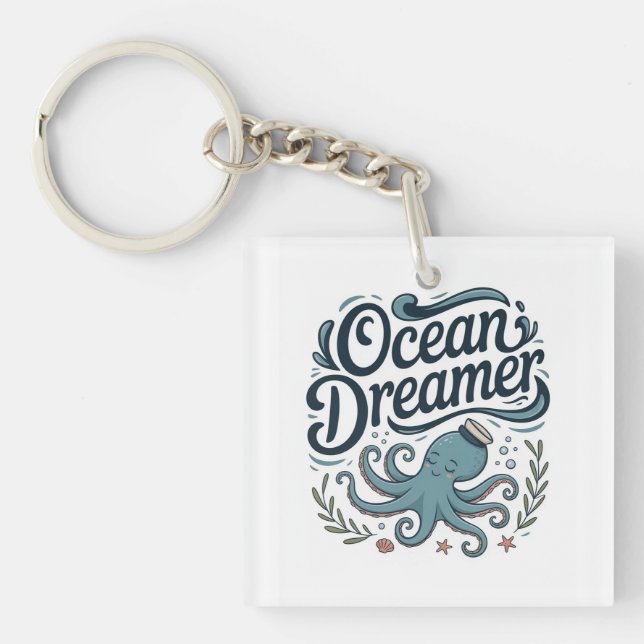 Ocean Dreamer Cute Little Octopus with Sea Element Keychain (Front)