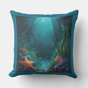 Ocean Dreams, Tropical Starfish and Seaweed Outdoor Pillow