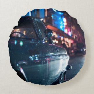 Ocean Drive vintage car Round Pillow