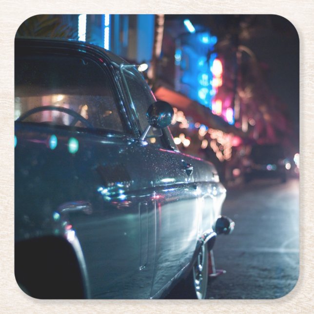 Ocean Drive vintage car Square Paper Coaster (Front)