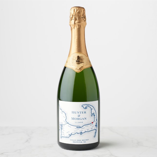 Ocean Edge Brewster Destination Wedding Sparkling Wine Label (Front)