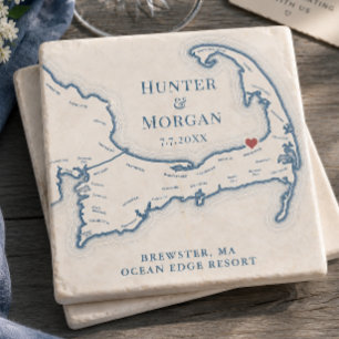 Ocean Edge Resort Wedding Favour Cape Cod Map Stone Coaster