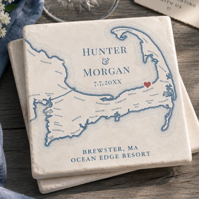 Ocean Edge Resort Wedding Favour Cape Cod Map Stone Coaster (Ocean Edge Resort Wedding Favor Cape Cod Map Stone Coaster by Coastal Map Designs)