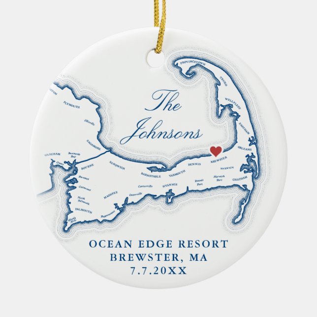 Ocean Edge Resort Wedding Photo First Christmas Ceramic Ornament (Front)