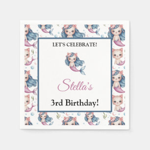 Ocean Fantasy Mermaid Cat Kids Party Napkin