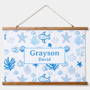 Ocean Fish Custom Name Nursery Boys Room Art Hanging Tapestry