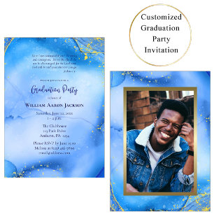 Ocean Flow Style Gold Glitter Orthodox Graduation  Invitation