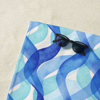 Ocean Flow Watercolor Wave Pattern Beach Towel